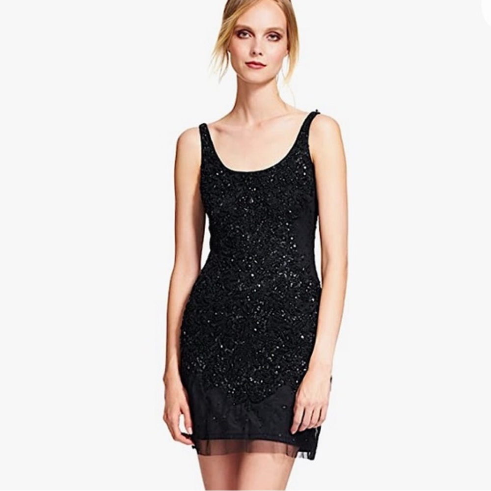 Adrianna Papell Black Beaded Mini Dress